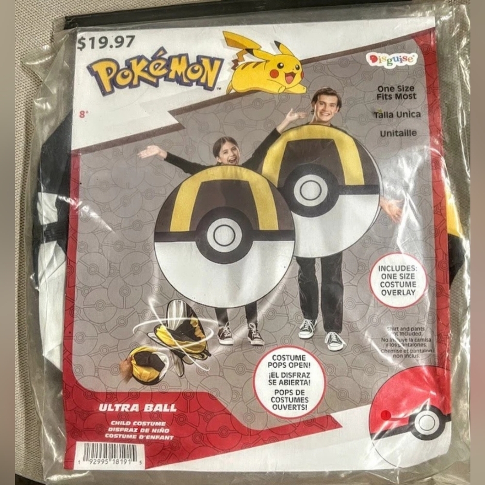 Pokémon Ultra Ball Costume Overlay Child's Disguise Costume 8+ Cosplay Halloween